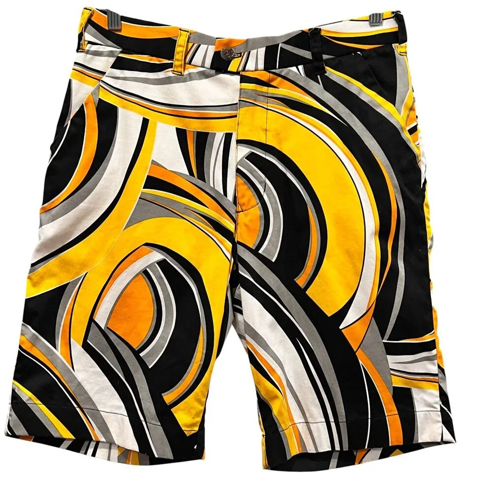 Loud Mouth Golf Swirls Gone Wild Shorts, Black Yellow, 32